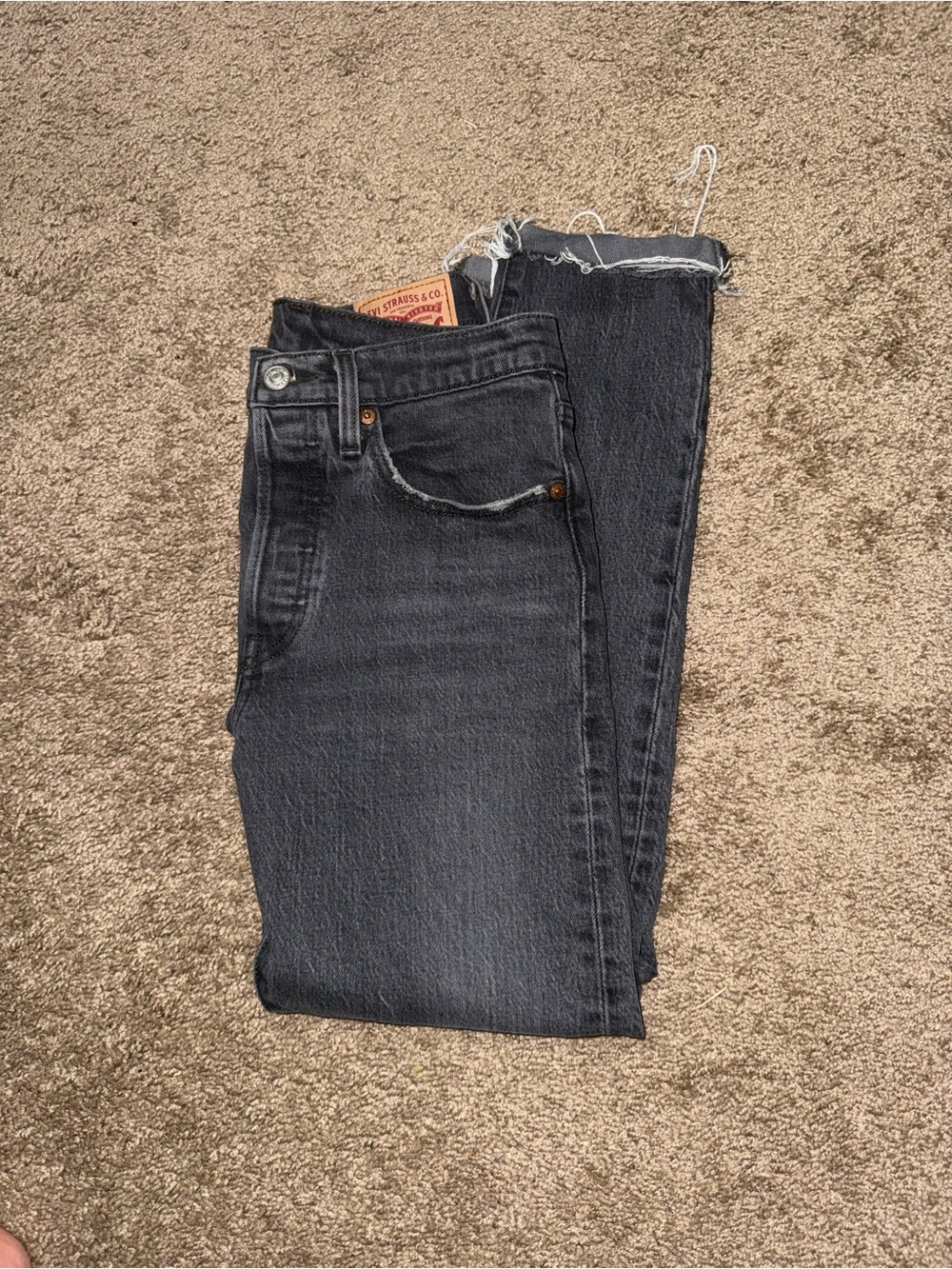 Levi’s 501 Skinny Distressed Hem 26x28 Button Fly Jeans in Black Denim